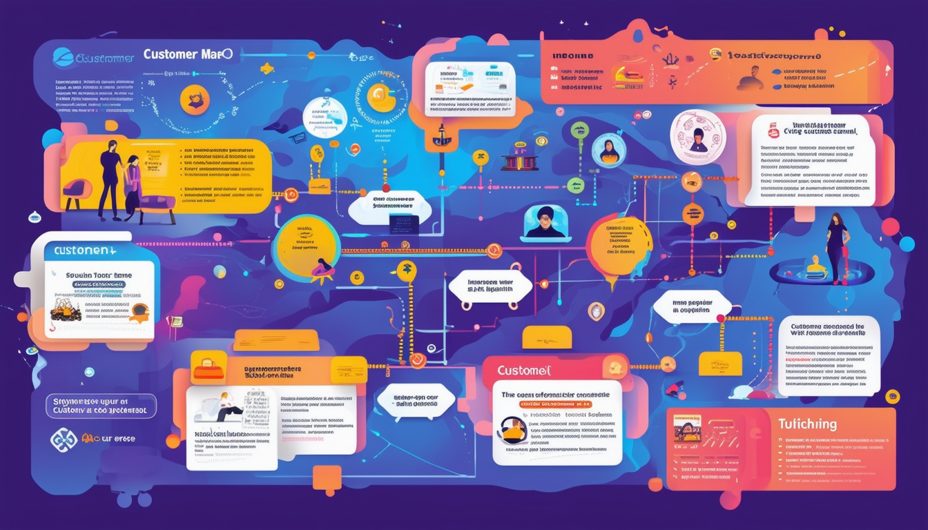 A vibrant, illustrative customer journey map displ